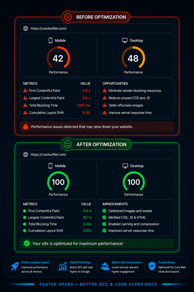 Page Speed audits Before & After